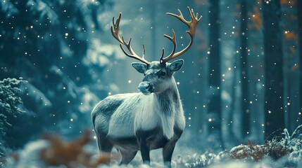 Elegant Silhouette of Reindeer in Winter Wonderland Landscape