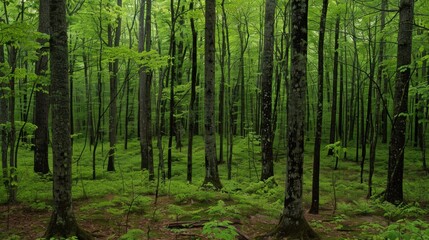 Obraz premium Lush Green Forest With Sunlight Dappling Through The Canopy