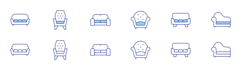 Sofa icon set in two styles, Duotone and Thin Line style. Editable stroke. armchair, sofa.