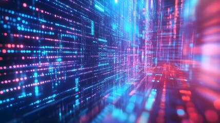 Fototapeta premium Abstract technology chip lines growing from bottom to top at digital binary code background.