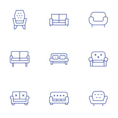 Sofa icons set. Thin Line style, editable stroke. sofa, armchair