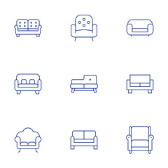 Sofa icons set. Thin Line style, editable stroke. sofa