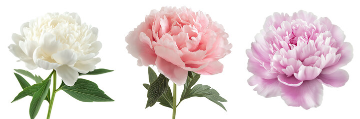 A single peony in full bloom with voluminous, layered petals, isolated on a transparent background