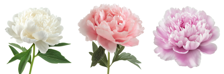 A single peony in full bloom with voluminous, layered petals, isolated on a transparent background
