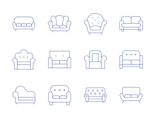 Sofa icons. Thin Line style, editable stroke. armchair, couch, sofa.