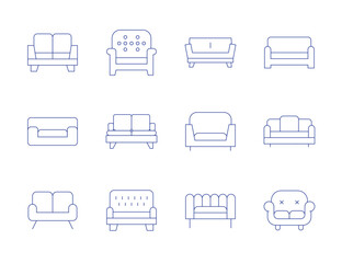 Sofa icons. Thin Line style, editable stroke. couch, sofa