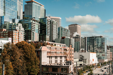 Seattle Waterfront Park on Alaska Way. New Park connected to Pikes Place Market overlooking the Great Wheel.