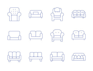 Sofa icons. Thin Line style, editable stroke. armchair, couch, sofa