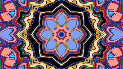 Abstract colorful psychedelic mandala background pattern for a summer music festival
