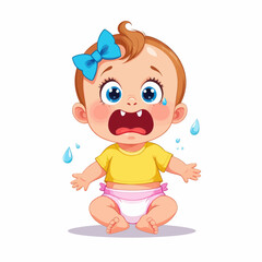 Crying Baby Girl with Blue Bow