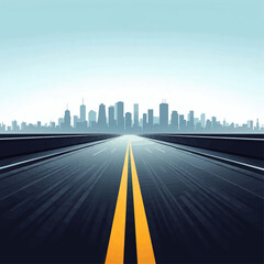 Deserted Highway Leading to Skyline