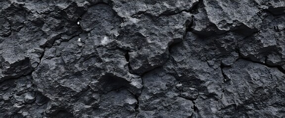 Fototapeta premium Close up of a Black white rock texture. Rough mountain surface. Wallpaper, texture, Close-up. Volumetric stone background with space for design. Dark gray grunge backdrop, background