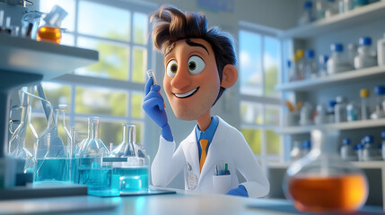 National with a scientist in a lab experimenting 