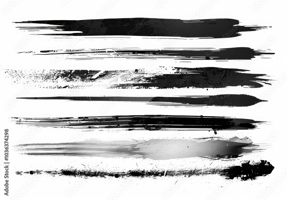Poster Vector Set of Grunge Brush Strokes Horizontal Lines Black Ink Textures Design Elements Borders