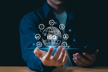 Certification and standards ISO certified business, international standards, quality assurance concept	