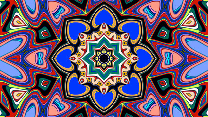 Abstract colorful psychedelic mandala background pattern for a summer music festival
