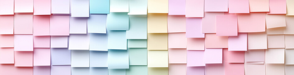 Sticky Note Post It Board Office. Business people meeting at office and use post it notes to share idea. Brainstorming concept. Sticky note on glass wall or blackboard. Set of colorful blank notes.