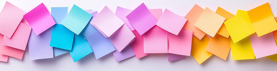 Sticky Note Post It Board Office. Business people meeting at office and use post it notes to share idea. Brainstorming concept. Sticky note on glass wall or blackboard. Set of colorful blank notes.