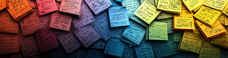 Naklejka premium Sticky Note Post It Board Office. Business people meeting at office and use post it notes to share idea. Brainstorming concept. Sticky note on glass wall or blackboard. Set of colorful blank notes.