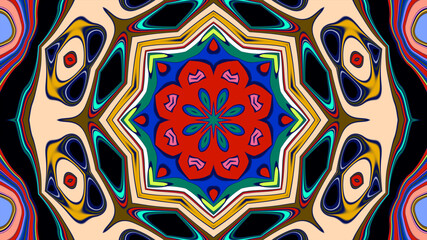 Abstract colorful psychedelic mandala background pattern for a summer music festival
