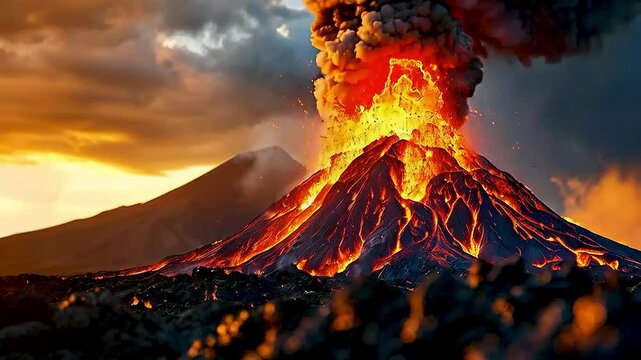 a volcano  erupting.