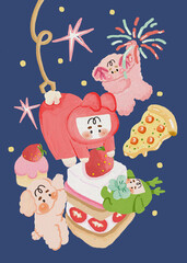 santa claus and reindeer, set of christmas elements, Santa Claus, card of a party, Christmas, 2025, happy new year, merry Christmas 