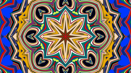 Abstract colorful psychedelic mandala background pattern for a summer music festival
