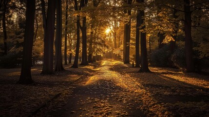 Obraz premium Golden Path through Autumn Woods