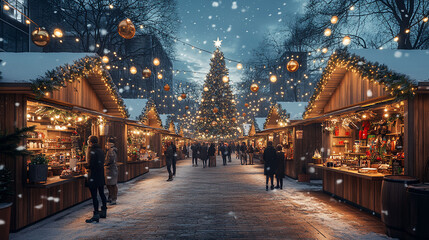 Obraz premium Christmas, season, holiday, snow, forest, Christmas market, fir tree, decoration, ornament, white, christmas, xmas, lights, light, celebration, night, christmas tree, modern, cool, luxury, night view