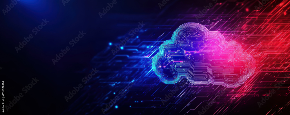Aufkleber a visually striking illustration of a cloud made from intricate circuit patterns, set against a dark