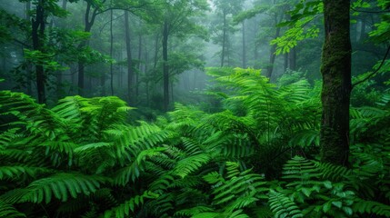 Obraz premium A Misty Forest Path with Lush Greenery