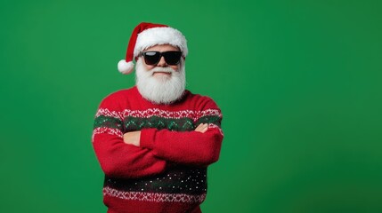 Studio portrait of a trendy Father Christmas character wearing a festive christmas ugly jumper