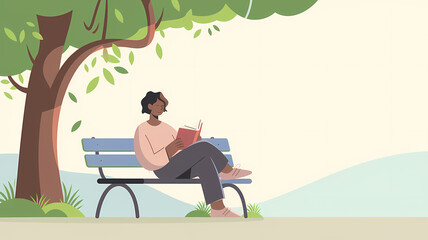 Person Reading Book on Park Bench Under Tree During Calm Afternoon with Soft Sunlight