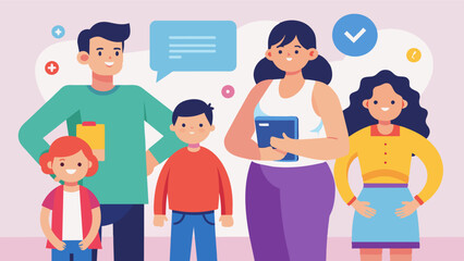 Parents educating their children about media influences and promoting a healthy and realistic perception of body image.. Vector illustration