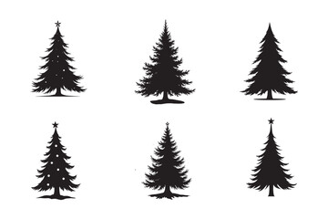 Obraz premium Christmas pine tree silhouette vector art illustration on a white background
