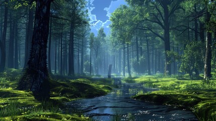 Mystical Forest Path with Stream