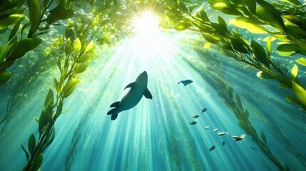 Underwater Scene with Sunlight and Marine Life