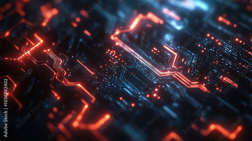 Poster abstract circuitry pattern with glowing elements