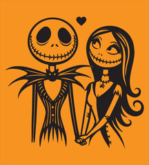 Jack and sally halloween silhouette vector