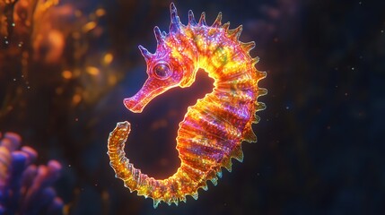 Obraz premium 3D Ethereal Seahorse with Glowing Colors Floating