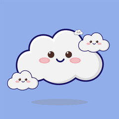 Cute Cloud Character With Blue Background