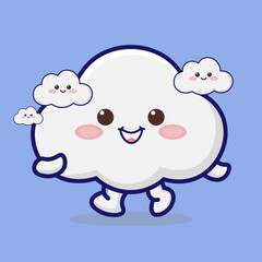 Cute Cloud Character With Blue Background