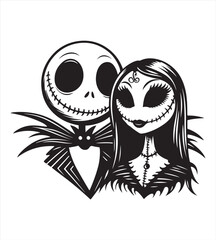 Jack and sally halloween silhouette vector