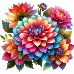 Colorful Dahlia Flowers with White Background.