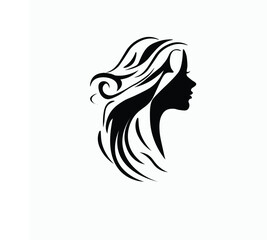 black icon woman silhouette vector illustration, woman face logo on white background