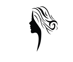 black icon woman silhouette,short hairstyle,on white background