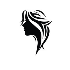 vector art illustration, Woman head logo, minimalist, hairstyle