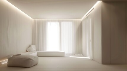 Minimalist personal retreat, soft lighting