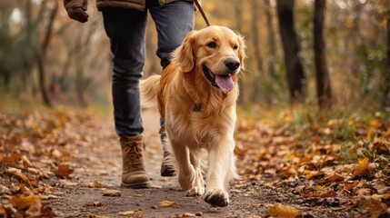 A person walking their dog in a park, showcasing companionship and outdoor activities
