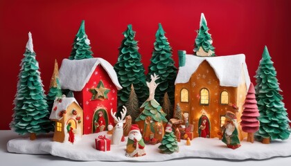 Fototapeta premium Vintage Santa and Christmas trees scene
